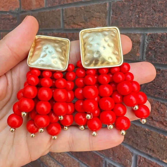 Zara Red Cascade Beaded Earrings - Picture 1 of 5